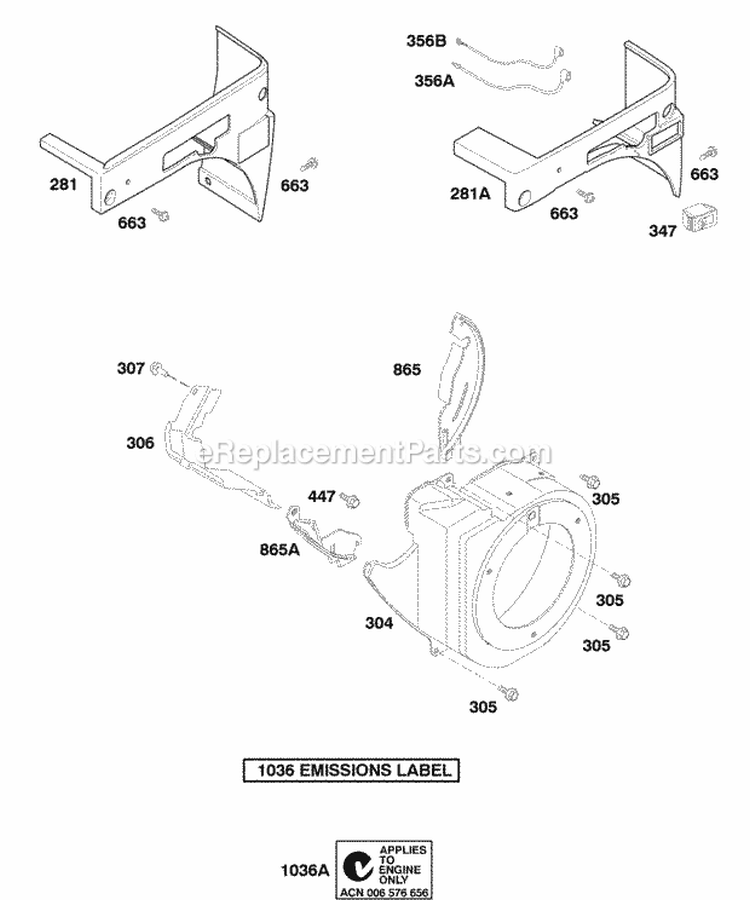 Blower Housing Diagram and Parts List for 086432-0143-B1  Briggs and Stratton Engine